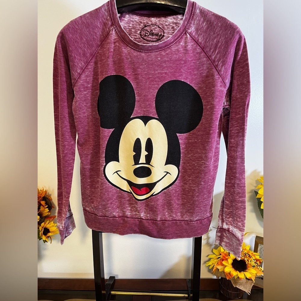 Disney Mickey Mouse Pink Burnout Long Sleeve Graphic T Shirt Small